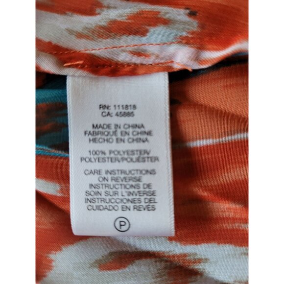 Michael Kors Womens Pleated Crinkle Chiffon Caftan Blouse L Orange & Blue Abstra - Picture 7 of 9